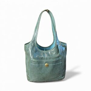 Coach Teal Shoulder Bag with Gold Button